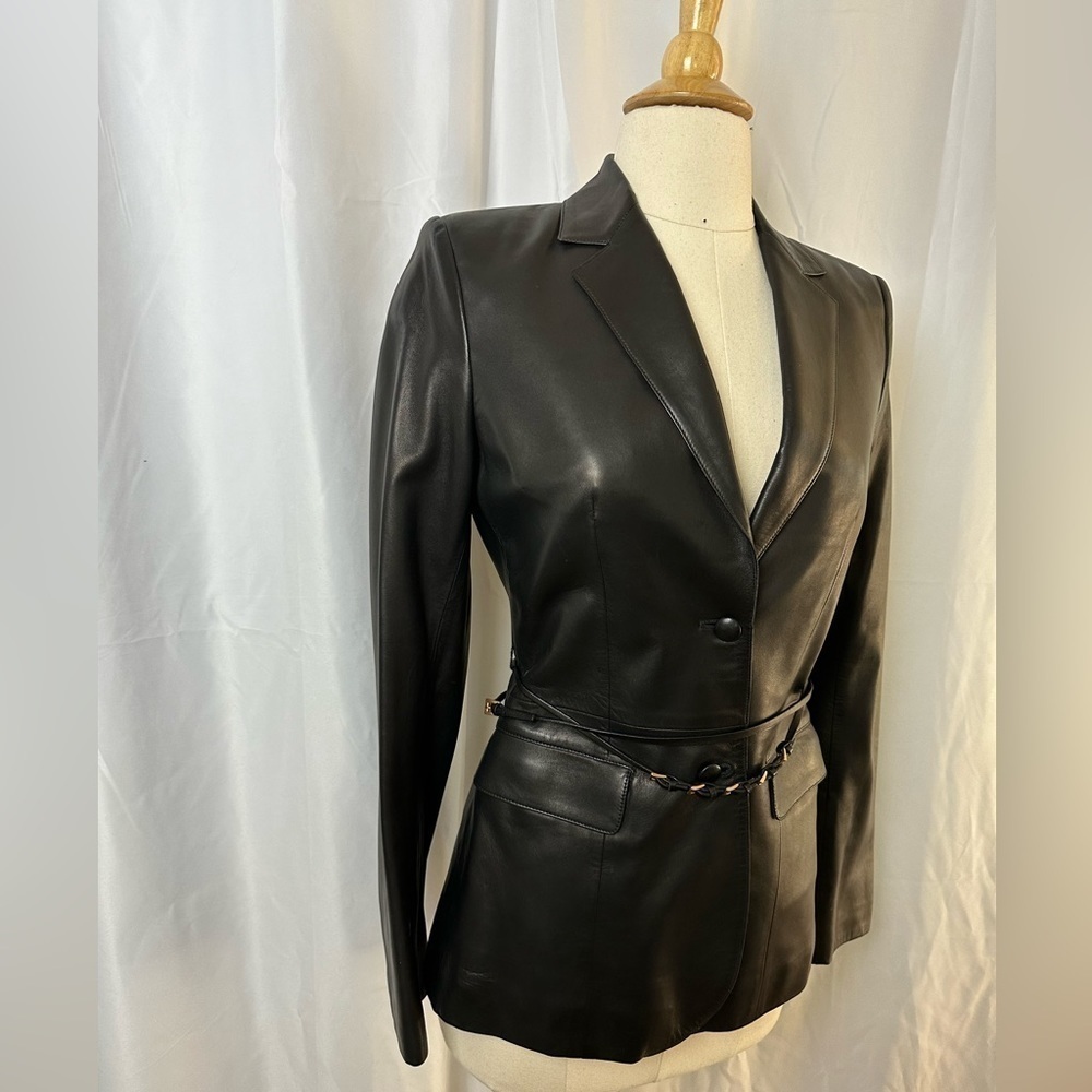 Brand New Prada Black Leather Blazer/Jacket with Detachable Leather Belt - Picture 3 of 11